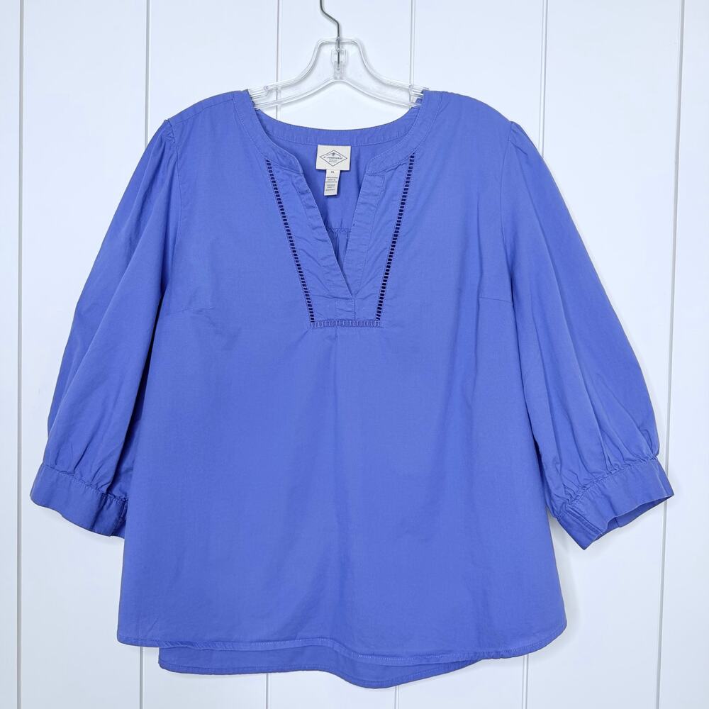 St Johns Bay Purple Cotton Crochet V Neck Blouse XL